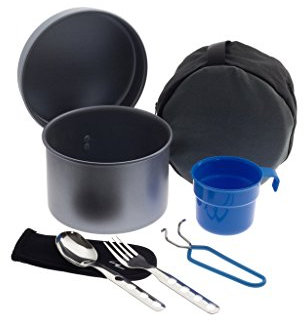 Bateria aluminio antiadherente con cubierto, taza y funda