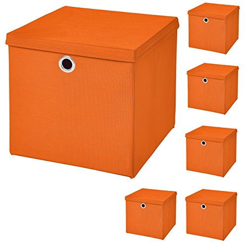 StickandShine 6er Set Orange Faltbox 28 x 28 x 28 cm Aufbewahrungsbox faltbar mit Deckel