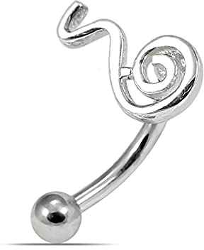 Monster Piercing Schlichte wirbelte Schlange-Sterling-Silber mit 16 Gauge chirurgischen Stahl Banane Augenbraue Bar Piercing
