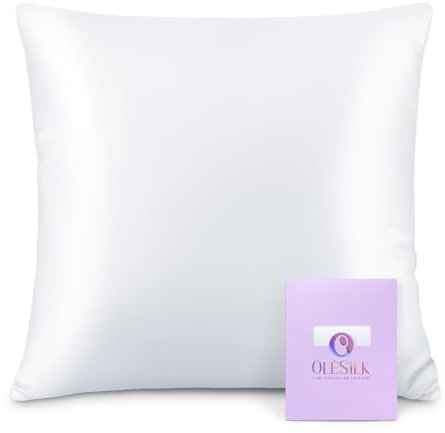 OLESILK Seide Kissenbezug Kissenhülle Haar- und Hautpflege mit Reißverschluss 16 Momme 1 Stück Weiß 80x80cm