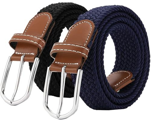 SZJH Set of 2 Womens Belt Casual Braided Elastic Fabric Woven Stretch Elasticated Belts