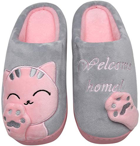 Mishansha Pantofole Donna Uomo Pantofola di Cartone Animato Peluche Ciabatte da Casa Scarpe per Inverno Autunno - Calde leggere Morbide Comode e Antiscivolo(Grigio, 37/38 EU = 38/39 CN)