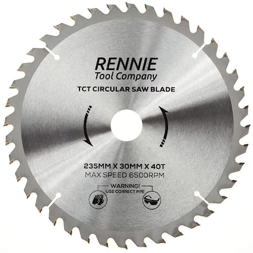 Rennie Tools - 235mm x 30mm x 40T TCT Circular Wood Saw Blade Includes 25mm 20mm & 16mm Bore Reduction Rings. Compatible with Bosch Makita Dewalt Circular Saw Etc. 235mm Saw Blade