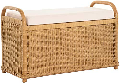 Korb-Outlet Rattan Sitzbank Sitzhocker mit Stauraum Rattanhocker mit Deckel Hocker (Groß Honig)