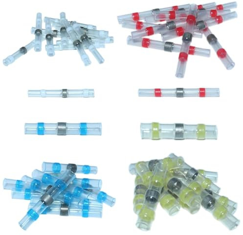 100x Lötverbinder, 4 Verschiedene Größen/Farben Set Schrumpfverbinder Stoßverbinder Quetschverbinder Kabelverbinder (30 weiß 30 rot 30 blau 10 gelb)