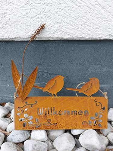 Dio Edelrost Schild Metall Tafel Willkommen mit Blumen Garten Dekoration Rost Schild Tafel