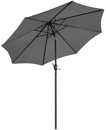 Yaheetech Sonnenschirm 240 x 270 cm Gartenschirm Marktschirm Wasserabweisend Kurbelschirm mit 8 Rippen Gestell Knickbar Terrassenschirm UV Schutz, grau