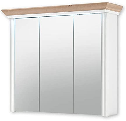 Stella Trading Spiegelschrank Bad mit LED-Beleuchtung in Pinie hell, Artisan Eiche Optik - Landhausstil Badezimmerspiegel Schrank mit viel Stauraum - 83 x 75 x 25 cm (B/H/T)