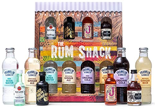 Spiced Rum Gift Set - 4x 5cl Dead Mans Fingers, Kraken, Barcardi White & Old J Cherry Rum, 4x Premium Franklin & Sons Mixers - Cocktail Rum Gifts for Men, Alcohol Miniatures, Fathers Day
