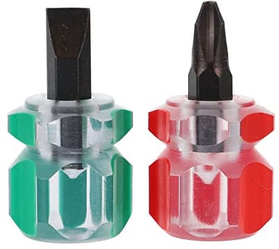 Housoutil 2pcs Flat Head Screwdrive Cross- Head Screwdriver Stubby Screwdriver Sewing Machine Screwdriver Tools Mini Short Screw Driver for Kitchen Home Red Green