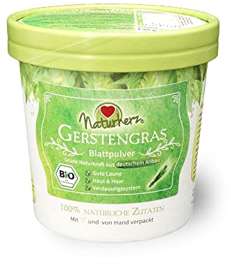 Naturherz BIO Gerstengras Pulver, 100% naturreine Rohkost vom deutschen Bio-Bauernhof - 130 g
