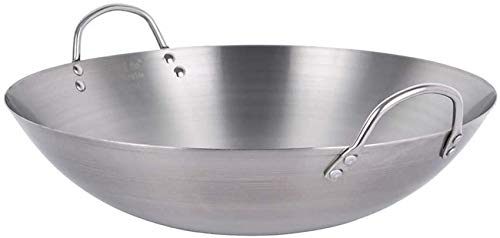 HMTE Kochtöpfe Pfannen Wok – unbeschichtete Pfanne, professionelle große Wok-/Bratpfanne, mit Stahlhelfergriff, Mehrzweck-Wok, 32-60 cm Bratpfanne, 36 cm, 46 cm (60 cm)