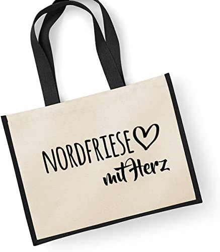 Huuraa Jutetasche Nordfriese mit Herz Shopper Einkaufstasche Black 21 Liter mit Motiv für die tollsten Menschen Geschenk Idee für Freunde und Familie