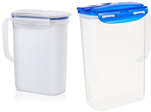 Addis 1.5L Fridge Liquid Storage Jug & Lock & Lock HPL735 Rectangular Fridge Door Jug - Clear/Blue, 2 L