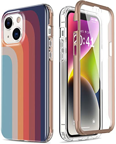 Esdot for iPhone 14 Case with Built-in Screen Protector,Military Grade Rugged Cover with Fashionable Designs for Women Girls,Protective Phone Case 6.1 Nice Rainbow