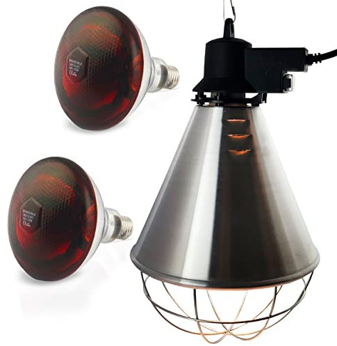 Wärmestrahler mit Sparschalter | Set 2 Stück Rotlichtlampe Wärmelampe E27 | Ferkellampe, Kückenlampe, Wärmelampe Tiere, Hühner, Infrarot Heizstrahler (100 Watt)