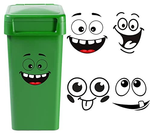 Funny Wheelie Bin Stickers - 4 Sheets Cartoon Expressions for Dustbins, Eyes and Mouth Self-Adhesive Decorative Wall Stickers (A)