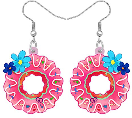 LONYOO Valentinstag Acryl Runde Donut Ohrringe Baumeln Drop Schmuck Geschenke für Frauen Mädchen Liebhaber Festival Charms (Rot)