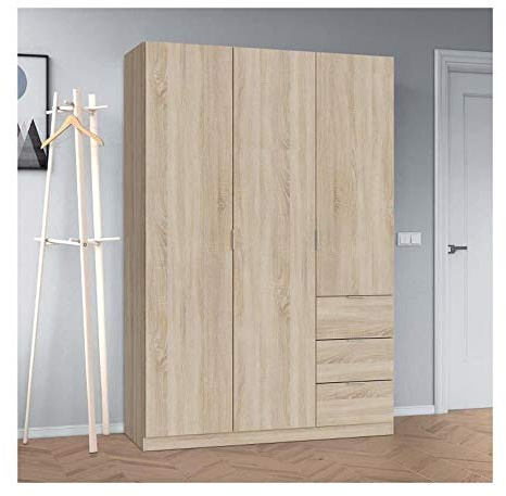 JUANIO Armario con 3 Puertas Color Roble Canadiense - 200 x 135 x 52 cm