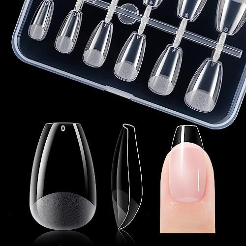 Gelike ec Capsule Americaine Ongle Gel, PMMA Faux Ongles Court Ballerine 120 Pièces 12 Tailles Couverture Complète, Capsule Pose Americaine Ongle Transparente
