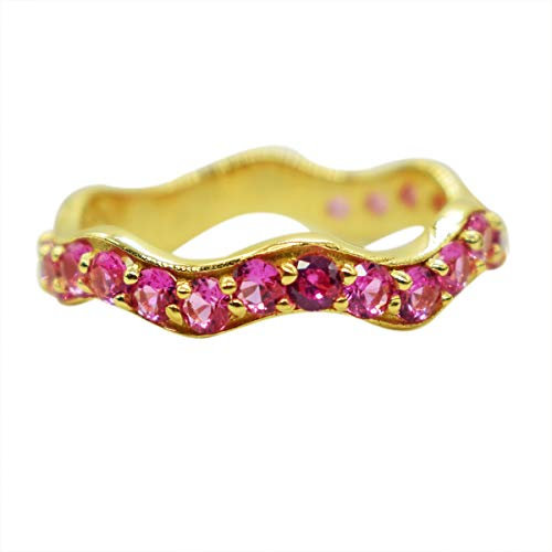 Bague éternité en argent sterling 925 plaqué or avec saphir rose serti pavé SZ-L 1/2, Pierre précieuse Argent, Saphir rose