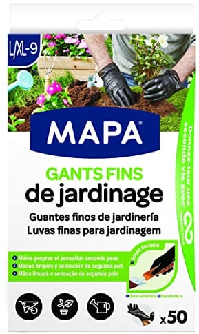 Mapa - Gants Fins de Jardinage x 50 - Dextérité et Résistance - Nitrile et Vinyle - Boîte distributrice de 50 gants fins - Noirs - Taille L/XL
