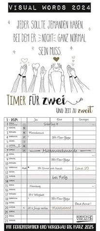 Timer für 2 Visual Words - Familienplaner 2024 für 2 Personen - Korsch-Verlag - Kalender mit 3 Spalten zum Eintragen - 19 cm x 46 cm