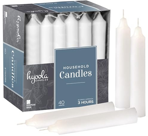 Hyoola Stabkerzen - 10 cm Weiß, Tropffreie Tafelkerzen - Kerzen Lange Brenndauer 3 Stunden - 40er Pack