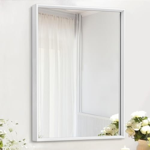 AAZZKANG Großer Wandspiegel,weißer gerahmter Spiegel,70 x 50 cm,rechteckig,dekorativer Bauernhaus-Schlafzimmer,Badezimmerspiegel,Heimwanddekoration,vertikal oder horizontal