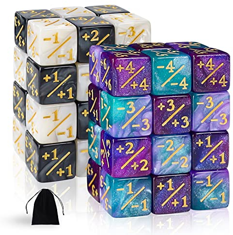 MTG Würfelzähler Token Würfel, Magic The Gathering Glitter Sparkle Würfel, Loyalität Würfel Starry Marble D6 Würfel kompatibel mit CCG, MTG (48, Sternennacht Lila & Schwarz-Weiß)