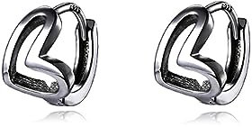 Reffeer 925 Sterling Silber Liebe Herz Creolen für Frauen Herz Huggie Ohrringe Herz Ohrringe (D-Schwarz Gold)