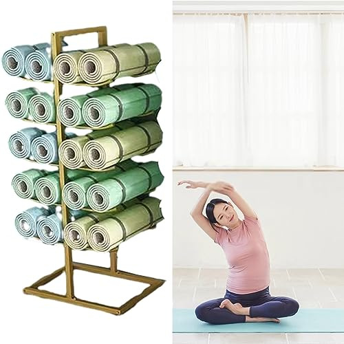 yoga zubehör Bodenstehendes Organizer-Regal für Yoga-Ausrüstung, Großes Aufbewahrungsregal für Widerstandsbänder, Stabiler Präsentationsständer für Pilates-Pads, Starke Tragfähigkeit ( Color : Gold ,