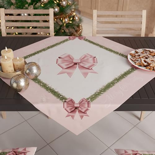 PETTI Artigiani Italiani - Centrotavola Natalizio, Centrotavola da Tavolo Cucina Natalizio, Runner Centrotavola 90x90 cm, Centrotavola Fiocco Rosa Piume, 100% Made in Itay