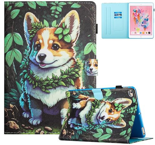 TEDTIKJT Coque pour Tablette iPad 6th/ 5th Generation 2018/2017 9.7 Pouces Etui Housse PU Cuir Flip Support Portefeuille Protection Cover Case avec Réveil/Sommeil Automatique, Corgi