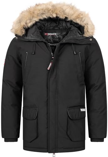 Geographical Norway Claude Men - Winterjacke Herren Warme Steppung Mann Herbst Winter - Warme Manteljacke leicht Kapuze - Daunenjacke Windstopper Langarm Polsterung - Männer (Schwarz M)