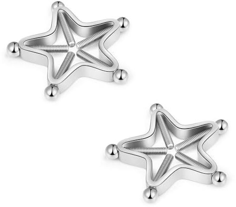 BEeby 1 paire Pentagramme Faux mamelon anneau (non piercing) Acier inoxydable réglable sans piercing Femme Argenté