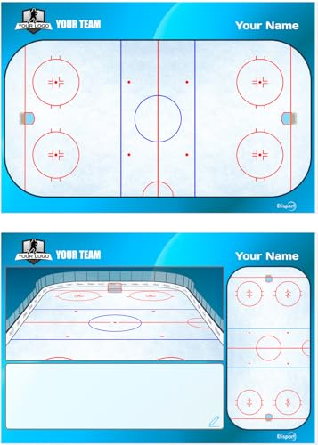 ETISPORT Eishockey-Trainer-Taktiktafel. Doppelseitig, geeignet für trocken abwischbare Marker. Personalisiert mit Farbe, Wappen oder Logo, Name und Verein. (Standard) (Standard)