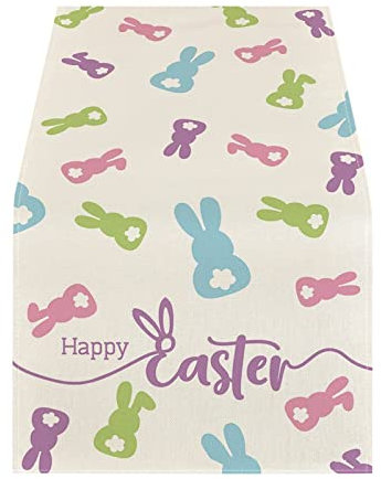 QingHUImao Tischläufer Ostern Frühling Tischläufer Ostertischläufer Ostereier Tischband Osterhase Tischdeko Osterndeko Frühlingdeko Tischdekoration 33x120 cm Ostern Tischdecke für (1-A, 33x183 cm)