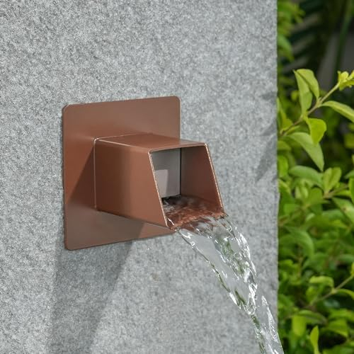 Aquadock Quadratischer Wasserbrunnenauslauf aus 316er Edelstahl mit integriertem Sprühblech, Wasserfall-Spillway Scupper für Außendekorationen, Pools, Teiche, Wasserwände (Braun)