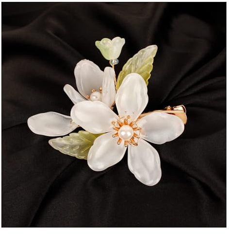 Elegante weiße Blumen Haarspange für Frauen, Dekorative Haarspangen im Aussehen von weißen Magnolienblüten, Kleine Haarschmuck für Abschlussball und Hochzeit
