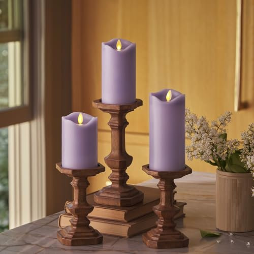 Matchless Candle Co. by Luminara - Flameless LED Battery Operated Flickering Pillar Candles - Pastel Purple - Set of 3 - Indoor Outdoor Decor Safe