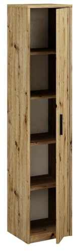 MATKAM Hochregal BODO R40Z mit Türen B40 x H182 x T35 cm, 4 Bretter und 5 Fächer, Tür mit Links- oder Rechtsanschlag, ideal für Büro, Diele Wohnzimmer, Jugend- oder Kinderzimmer (Artisan Eiche)