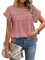 Teesho Donne Camicette Manica Corta Tuniche Elegante Swiss DOT Pizzo Trim Front Pieghevole Camicia Blusa (Rosa Chiaro/M)