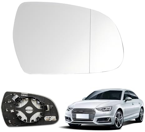 Gfamous Espejo Retrovisor Coche Derecho,Espejo retrovisor de Cristal para Coche,Cristal de Retrovisor Calefactable Compatible,con placa de soporte para Audi A3、A4、A5