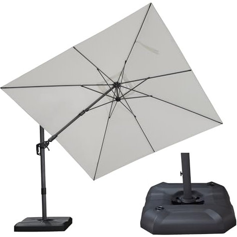 PURPLE LEAF Parasol Déporté Pivotant 3 x 3 m Carré avec Pieds de Parasol, Parasol de Jardin Extérieur Pivotant à 60° à Gauche et à Droite et Rotation à 360°, Toile Protection UV, Blanc
