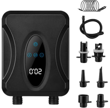 20PSI Pompe électrique Sup Paddle Board Pompe,12000mAh Rechargeable, Arrêt Auto Inflation/Déflation Double Étape, Connecteur Voiture 12V DC pour Tente, Bateau, Matelas (Câblés, Dual & Non Handheld)