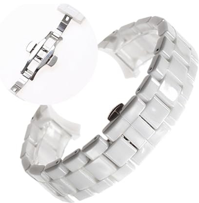 EDVENA 18mm 22mm Keramikarmband Kompatibel Mit Armani Uhr AR1400 AR1410 AR1402 AR1401 Herren Damen Band Armband Gürtel Schwarz Weiß Schmetterlingsknopf(White silver,22mm)
