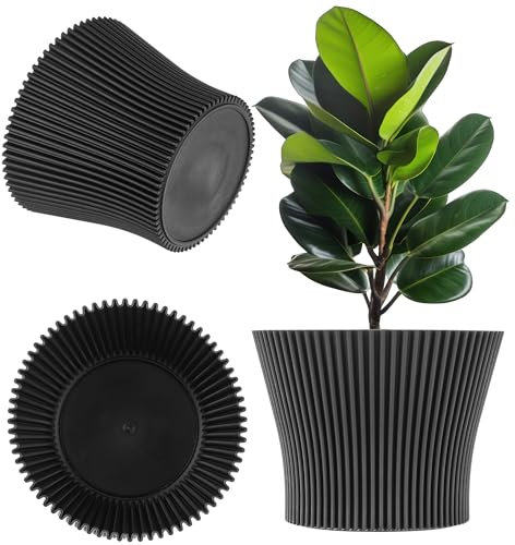 KADAX Macetero pequeño de plástico para plantas suculentas y hierbas, moderno para interior y exterior (negro, 16 cm)