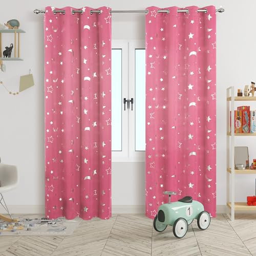 HOMEYA - Cortina Infantil 2 Unidades de 140 x 260 cm - Cortina con diseño Estrella, Deja parar la luz, Semiopaca para Habitación- 100% Poliéster
