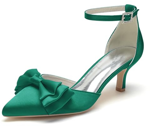 Femmes Chaton Talon Chaussures de Mariage pour mariée Bout Pointu Sandales à Talons Bride à la Cheville Escarpins